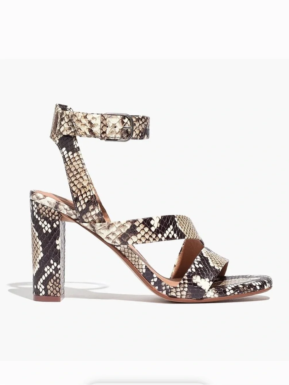 Madewell | Women’s Black/Cream Leather Faux Snake-Print The Liv Block Heel Sz 10 - Picture 2 of 16